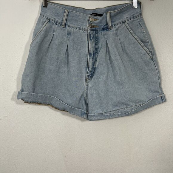 Forever 21 Denim Shorts Womens‎ 28 Blue Pleated High Waisted Paperbag Y2K 90s - Picture 1 of 6